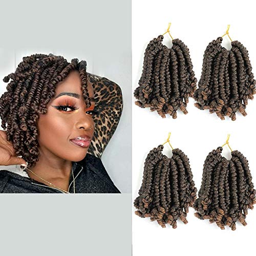 Pre-twisted Passion Twist Hair 8 Inch Spring Twist Hair Short Bob Spring Twists Fluffy Curly Twist Crochet Braids Bohemian Braiding Hair Extensions (Pack of 4, T1B/30)