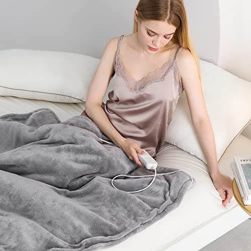 CORIWELL Wärmedecke Heizdecke mit Abschaltautomatik - 180 ×130 cm Flanell Elektrische Wärmedecke, 3 Temperaturstufen - Waschbar Heizdecke Kuscheldecke fürs Bett mit Überhitzungsschutz - Grau