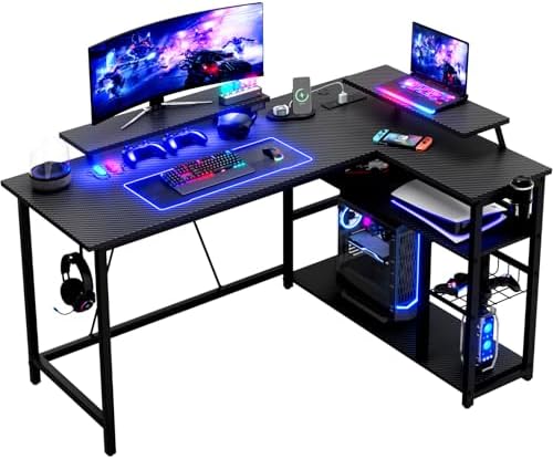 Devoko 140x80cm L Shaped Gaming Desk With RGB Lights&Power Outlet...