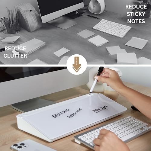 Image of GAROOD Desktop Dry Erase Board With Storage White Keyboard Whiteboard Glass White Board Whiteboard Desk Top Organizer Desk Board Buddy Phone Tablet Holder Office Accessories 15.8 X 7 X 2 Inches