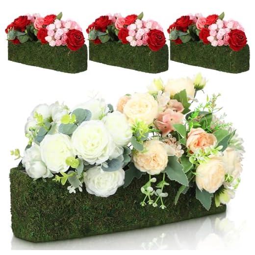Maxdot 4 Pcs Moss Window Boxes Planter Rectangular Fresh Green with Liners Vegetable Flower Window Planters Boxes for Indoor Outdoor Garden Patio Home Decor 16 Inch