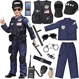 Latocos 15 PCS SWAT Police Officer Costume for Kids with Vest Accessories Cop Dress Up Role Play Set for Halloween Cosplay