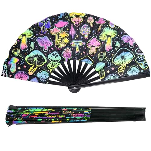Ourdort Handfächer Rave Faltfächer Faltbare Fächer Fächerstoff groß Fächerbunt rave FächerHochzeit für Tanz Party Festival Leistung Karneval Hochzeit Geschenke Haus Dekorationen