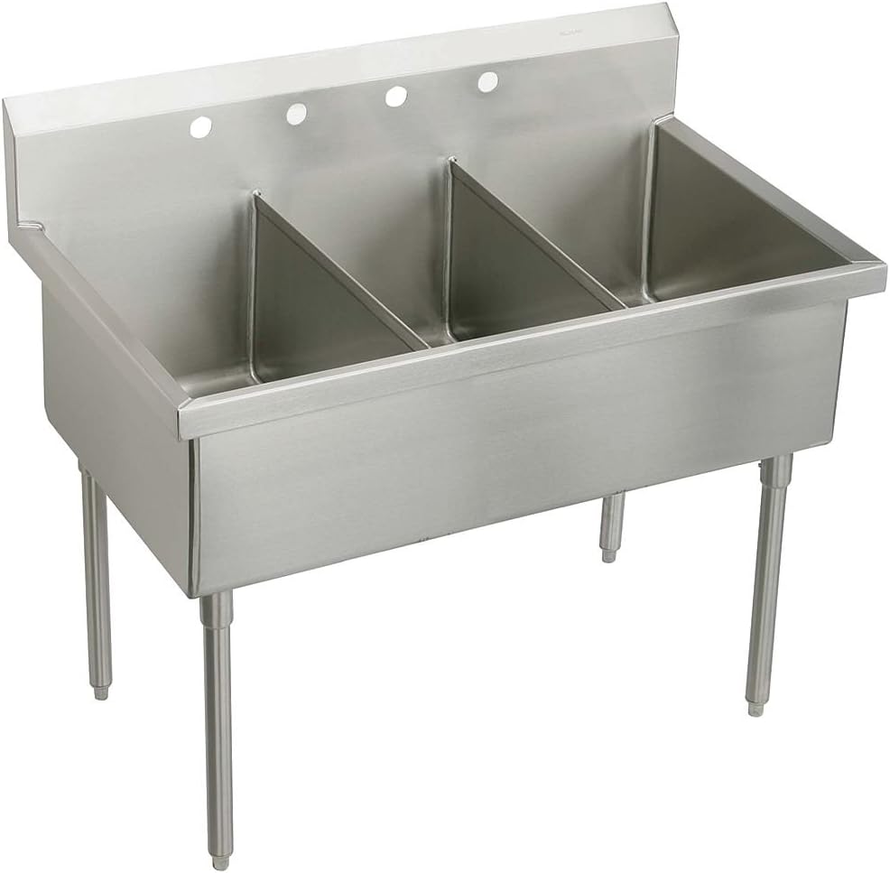 Elkay WNSF83724 Commercial 75" x 27-1/2" Floor Mount Triple Compartment Scullery Sink