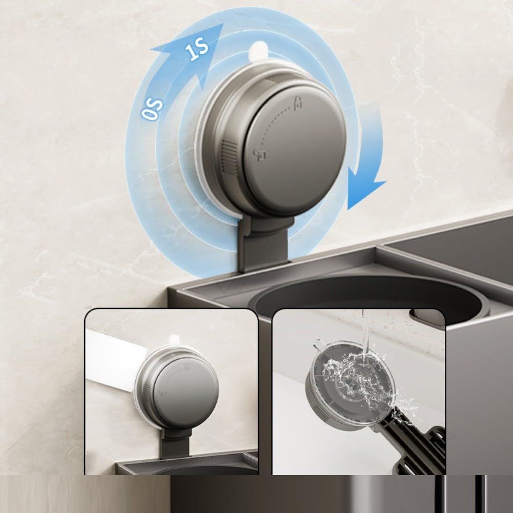 Soporte para escobilla de inodoro montado en la pared con estante de almacenamiento, fuerte fijación de ventosa para superficies lisas, diseño ventilado para secado rápido, solución de