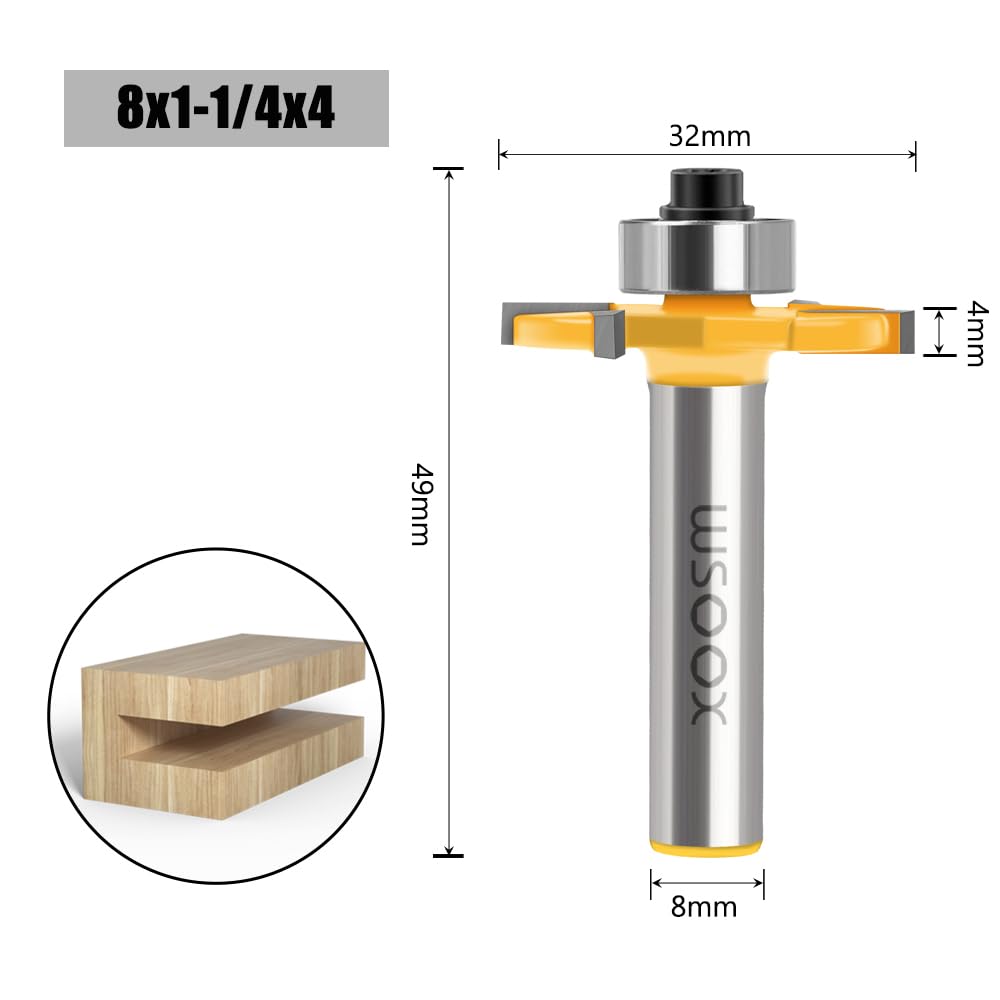 Frees voor bovenfrees, schijfgroeffrees, frees voor bovenfrees, 8 mm schacht 2 mm, 3 mm, 4 mm, 5 mm, met kogellagers, gereedschap voor houtbewerking, vlakfrees voor het snijden van hout (4 stuks 2/3/4