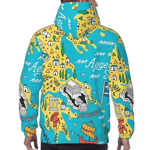 Sweat à capuche homme carte de la Grèce pull bleu