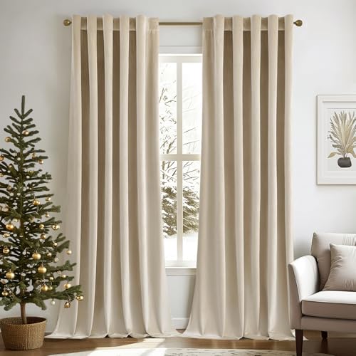 Image of MIULEE Velvet Curtains 52x90 inches 2 Panels Beige Blackout Curtains | Luxury, Bedroom Living Room, Thermal Insulated, Super Soft Window Drapes, Rod Pocket & Back Tab