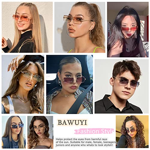 90s 2000s Rectangle Rimless Sunglasses Women Men Y2K Accessories Vintage Retro Frameless Square Glasses3
