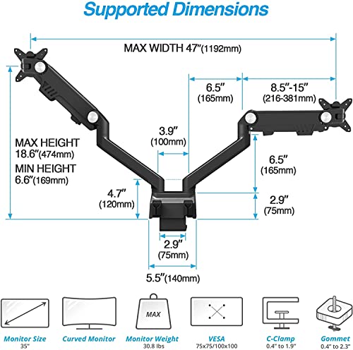Image of AVLT Dual Monitor Arm Desk Mount for 17-35 inch Screens, Heavy Duty - Black