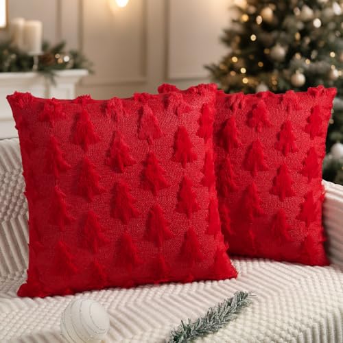 Miaikoe Weihnachtskissenbezüge 40x40 cm Set von 2 Rot Weihnachtsbaum-Kissenbezüge Weich Plüsch Kunstpelz für Winterferien Wohnzimmer Reiseautobahn Sofa Dekoration Miaikoe Weihnachtskissenbezüge 40x40 cm Set von 2 Rot Weihnachtsbaum-Kissenbezüge Weich Plüsch Kunstpelz für Winterferien Wohnzimmer Reiseautobahn Sofa Dekoration