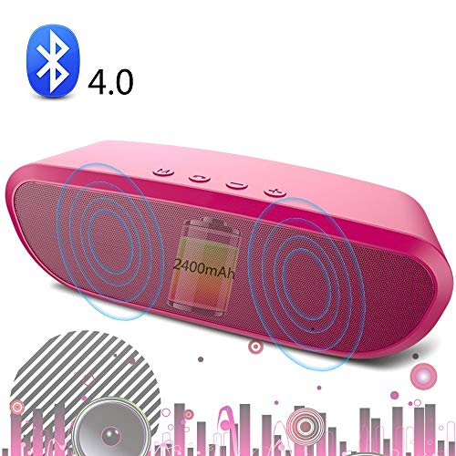 SHENGY Mini haut-parleur Bluetooth stéréo avec deux enceintes, batterie de 2400 mAh haute capacité, carte TF, disque U, AUX, PC, ordinateur portable, dortoir, rose