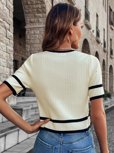 Verdusa Women's Cropped Sweater Old Money Clothes Short Sleeve Button Up Fall Trendy Lightweight Knit Top2