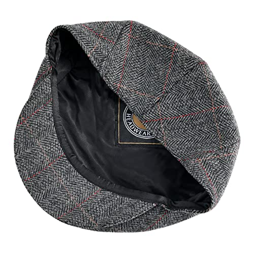 Image of VOBOOM Men's Herringbone Flat Ivy Newsboy Hat Wool Blend Gatsby Cabbie Cap