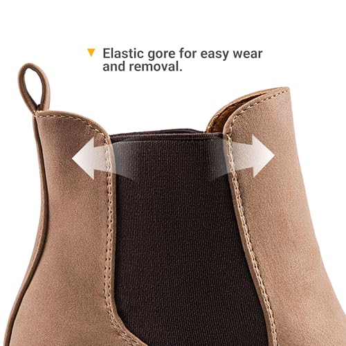 DREAM PAIRS Women's High Chunky Heel Chelsea Ankle Boots Slip On Elastic Fall Heeled Booties Shoes,Size 7.5,Camel/Pu,FRE