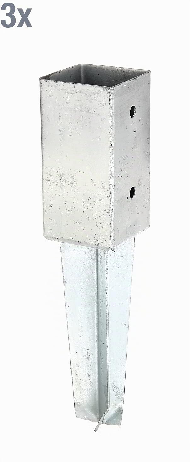 Alberts 212612 Ancre à sceller | pour poteau en bois carrés, à enfoncer | galvanisée à chaud | 71 x 71 mm | Set de 3 pièces