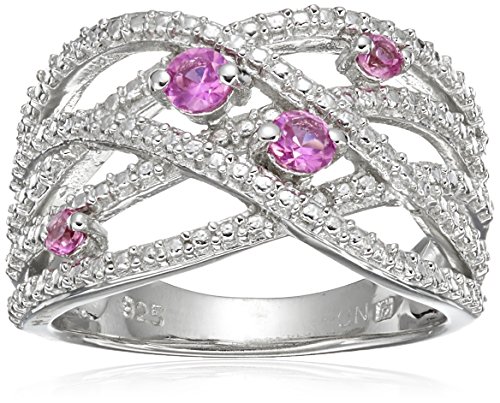 Amazon Collection Sterling Silver Created Pink Sapphire Ring, Size 6