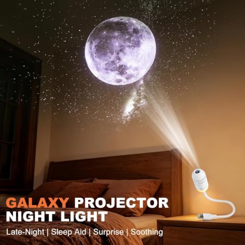 Image of 2-in-1 Galaxy Projector Night Light, USB Starry Sky Projector Lamp with 360 Rotation, Mini LED Ceiling & Wall Light for Bedroom, Kids Room, Portable Astronaut Nebula Star Projector (1 Slide)