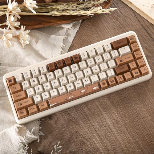 Image of YUNZII Coffee Cat Dye Sub PBT Keycaps,152 Full Keys Dye Sublimation Custom Keycap Set with Key Puller for Cherry Gateron MX Switches Mechanical Gaming Keyboard (Cherry Profile, Coffee Cat)