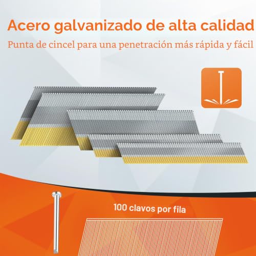 Miniatura 3 de Pinoze Clavos De Acabado En Ángulo Da De Calibre 15, 34 Grados, Paquete De 1200 Unidades 2-1 2 Pulgadas, 2 Pulgadas, 1-1 2 Pulgadas, 1-1 4 Pulgadas, 300 Tamaños Por Tamaño , Paquete De Proyectos