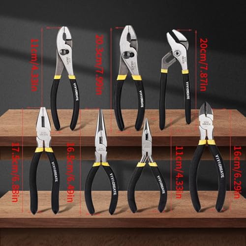 Vivicreate 7-Piece Pliers Set Heavy Duty Multipurpose Tools for Home Repair DIY Auto Electrical Work Includes Long Nose Slip Joint Linesman and Diagonal Pliers Alicates de Corte Herramientas - Image 3