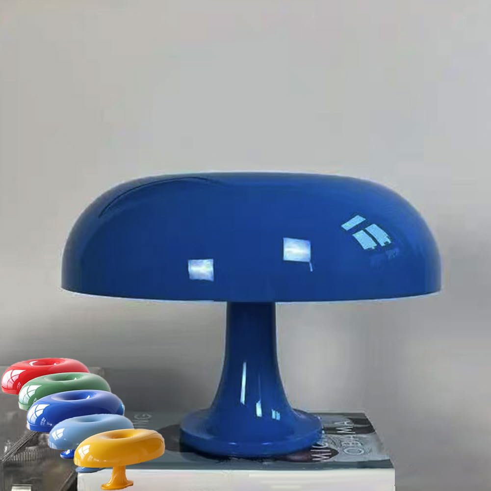 LOGT Mushroom Shaped Table Lamp Orange with Cable Switch Dimmable 3000K/4000K/6000K Bedside Lamp 3 Brightness Settings Decorative Indoor Desk Light Modern for Living Room and Bedroom,Blue B