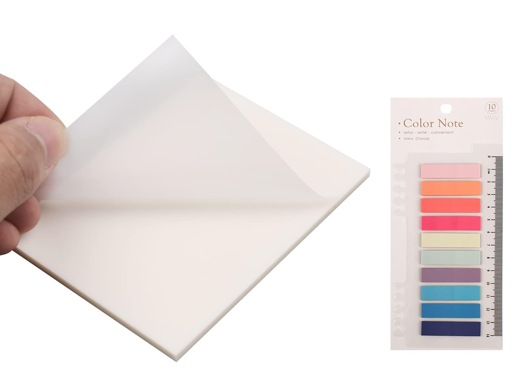 UCRAVO 50 Sheets Transparent Sticky Notes Pad with Sticky Tabs, Translucent Sticky Notes Self-Adhesive Clear Memo Waterproof Memo Sticky Notes with Colour Book tabs for Office School Message Reminder