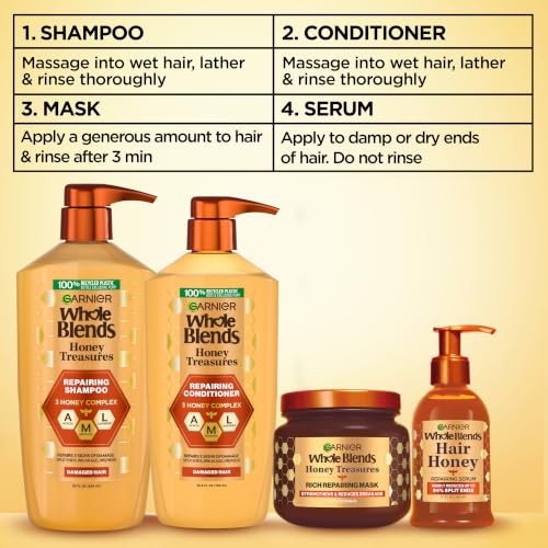 Garnier Whole Blends Honey Treasures Repairing Shampoo, Hair Repair Formula for Dry, Damaged Hair with Acacia, Manuka, and Lavender Honeys, 28 Fl Oz (Packaging May Vary) - image 8