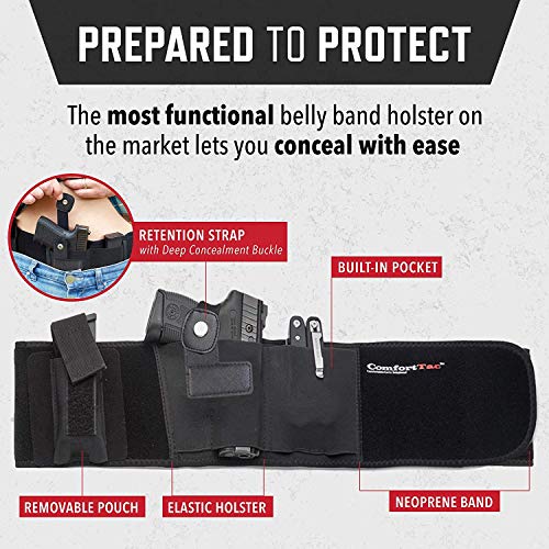 Gun Holsters For Deep Concealed Carry, Belly Band Pistol Holster For Men & Women By Comforttac, Belt Fits Smith And Wesson, Ruger, Shield, Glock - Firearm Accessories For Most Pistols And Revolvers #TOP1