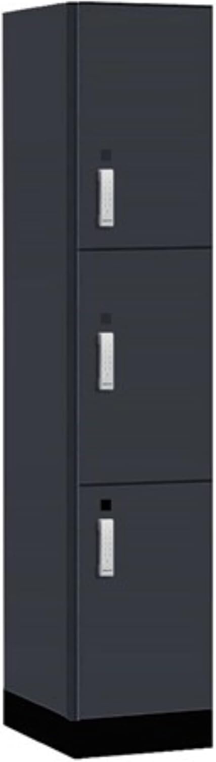 Salsbury 15" Wide Premier Wood Locker-Triple Tier-1 Wide-6 Feet High-21 Deep-Carbon Mesh-Silver Electronic Locks