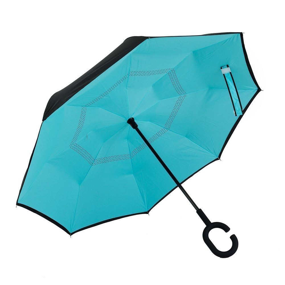 owen kyne Windproof Double Layer Folding Inverted Umbrella, Self Stand Upside-down Rain Protection Car Reverse Umbrellas with C-shaped Handle Blue Butterfly N