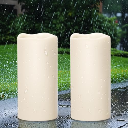 Image of GenSwin Solar Outdoor Waterproof Flameless Candles, 8 inchx4 inch Solar Rechargeable Pillar Candles, Sensor for Dusk to Dawn, for Outdoor, Lanterns, Pation Decorations(Set of 2)