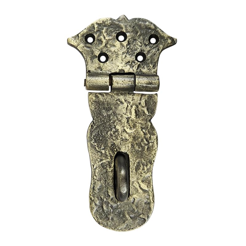 Image of Adonai Hardware inchParan inch Heavy Duty Cast Iron Safety Locking Hasp and Staple (6 inch x 1 Pack, Antique Brass) for Vintage Pirates Treasure Chest, Trunks, Wooden Jewelry Box, Cases, Furniture and Sheds