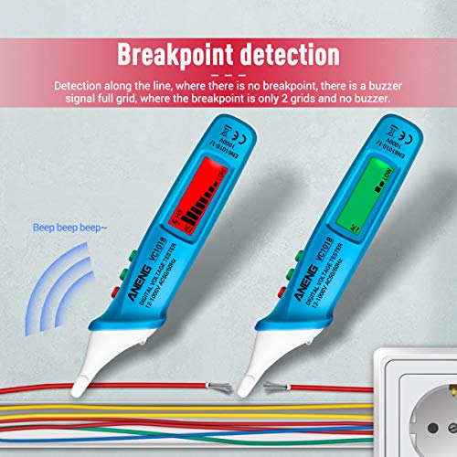 kstyhome vc1018 testeur de tension numérique lcd sans contact 12v 1000v testeur de stylo multifonction détecteur de tension ac / dc crayon de test de batterie de continuité électrique avec alarme sono