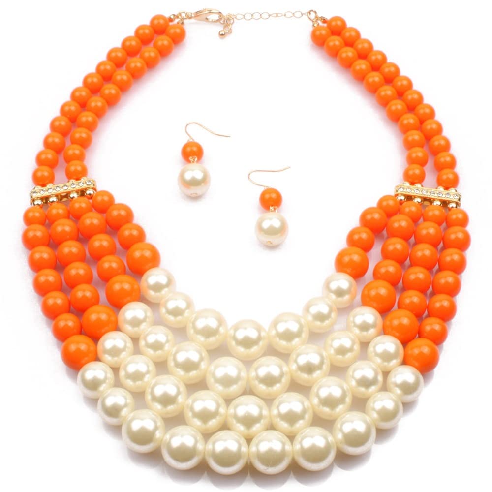 Chamvino Fashionable and exaggerated multilayer multicolor Imitation pearl choker+Drop Dangle Earring jewelry set Bridal necklace Dress Accessories