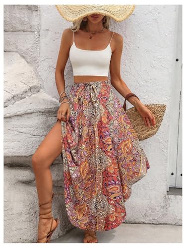 Verdusa Women's Boho High Waisted Floral Long Skirts Flowy Western Hippie Asymmetrical Maxi Skirt3