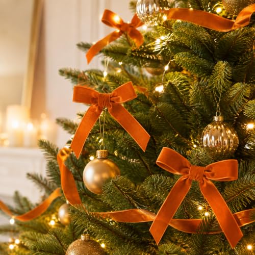 Image of Tsorode 10 Yards Black Velvet Ribbon 1 Inch for Christmas Tree,Velvet Christmas Ribbon for Gift Wrapping Crafts Bow Wreath Holiday Decorations (Orange, 1 inch-10 Yard)