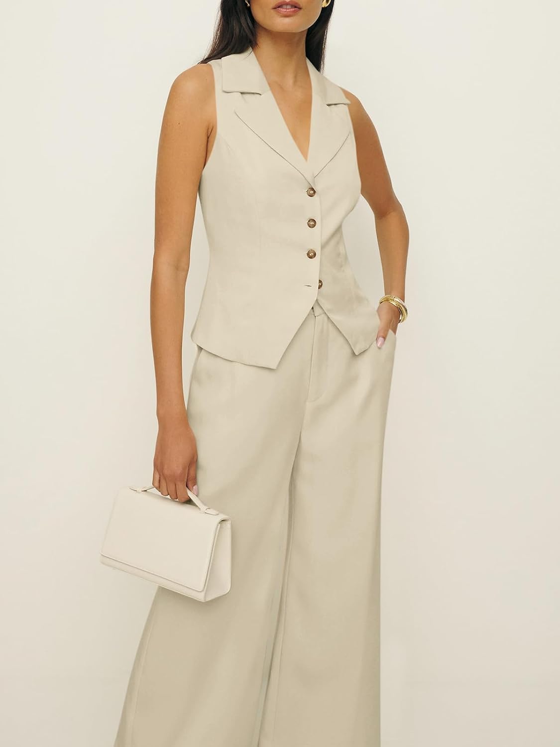 Cicy Bell Womens Vest Sets Summer 2 Piece Outfits Button Crop Blazer Vest and Wide Leg Pant Suits - Image 4