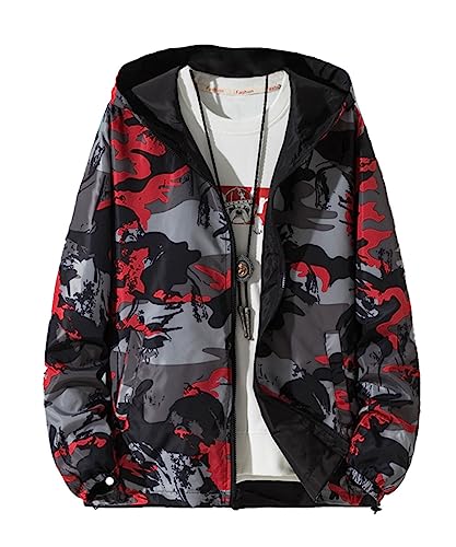 [amatsu] リバーシブル ジップアップ パーカー タウンユース×アウトドア 韓国 カジュアル アウター 両面 ウインドブレーカー お洒落 長袖 レインコート スイングトップ ビター系 ジャケット 春秋 ブルゾン スタイル 両面着 フルジップ はる あき なつ マウンテンパーカ ユニセックス 男女兼用 軽量 パーカ アウトドア 薄手 キャンプ 上着 春 秋 メンズ タイプE レッド XL