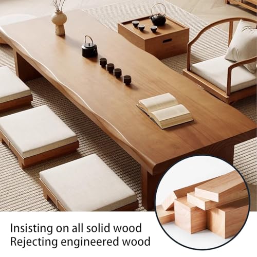 Mesa de suelo de tatami de madera maciza: mesa baja japonesa rectangular de 100x50x35 cm 6