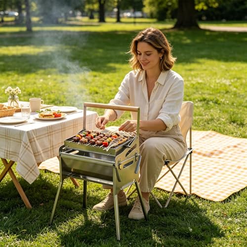 Parrilla de Acero Inoxidable con Rotación 360 para Asar sin Quemar la Carne 3