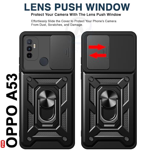 Image of AESTMO Tough Armor Oppo A53 Bumper Back Case Cover | Ring Holder & Sliding Camera Shield Cover | 360 Degree Protection Back Case Cover for Oppo A53 (Black)