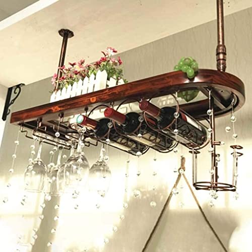 Support à bouteilles de vin réglable suspendu en bois de plafond - 2
