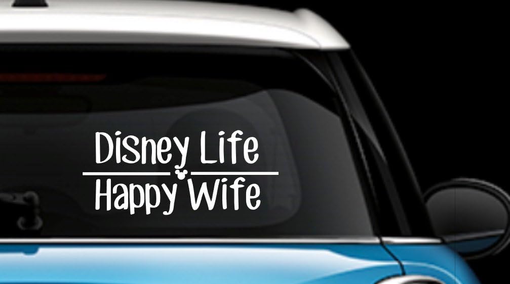 CCI Disney Life Happy Wife Decal Vinyl Sticker|Cars Trucks Vans Walls Laptop| White |7.5 x 3.75 in|CCI1059