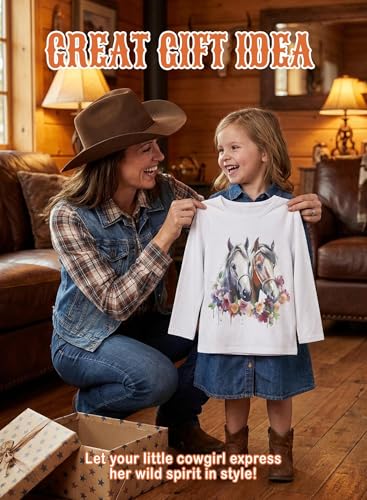Image of Girls Western Horse T-Shirts - Cute Cowgirl Outfit Kids Short Sleeve Shirts Funny Tops Rodeo Toddler Summer Tee