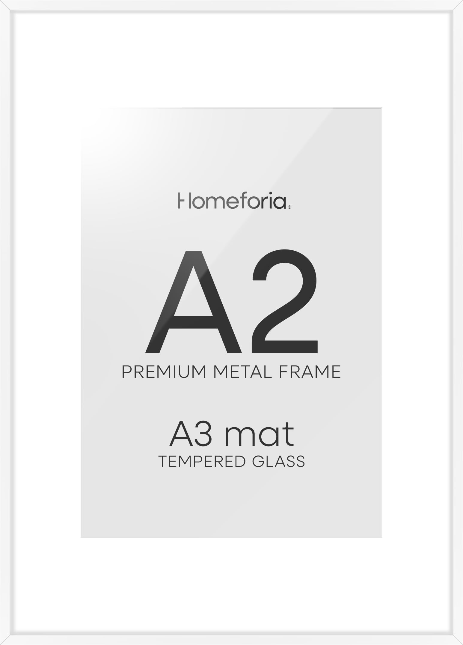 Homeforia A2 White Picture Frame, High-End Metal, A3 Mat, Glass | High End Aluminum, Tempered Glass, Acid-Free A3 Removable Mat, A2 Edge-to-Edge Display, Wall Kit, Set Of 2