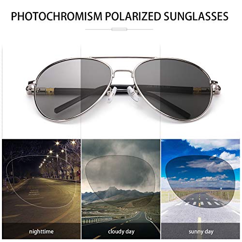 Image of SODQW Aviator Photochromic Sunglasses with Anti-glare Polarized Lens, Metal Frame with UV400 Protection for Driving Fishing