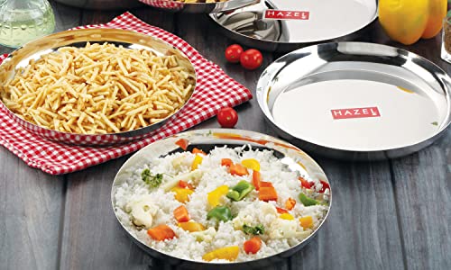 Image of HAZEL Steel Plates for Lunch |Plates Set Steel for Dinner | Steel Dinner Plates Set, 26.8 cm, Set of 3