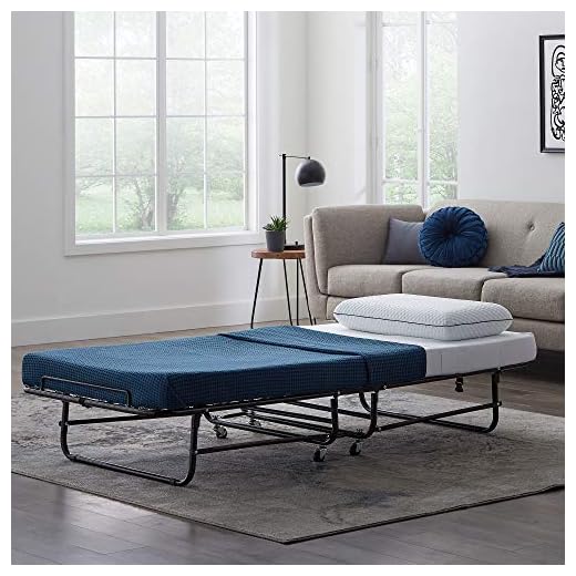 LUCID Rollaway Folding Guest Bed with 4 Inch Memory Foam Mattress - Rolling Cot - Easy Storage - Cot