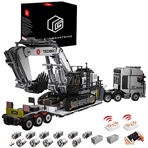 GYLON Technik LKW mit Bagger und Anhänger, 8894 Teile - Kompatibel mit Lego